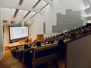 Students sat in a university lecture hall