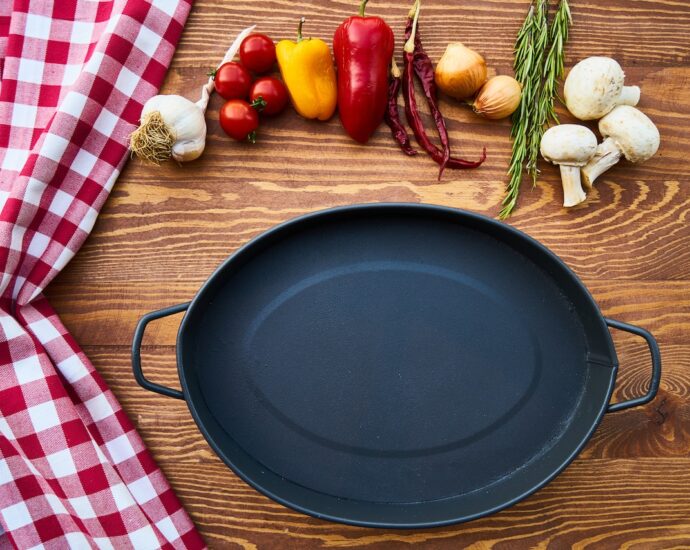 Cast iron skillet with vegetables for dinner