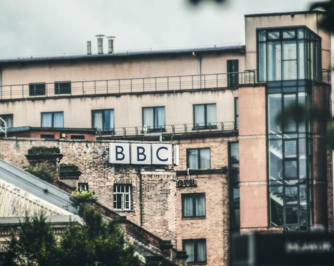 The BBC logo on a building. Gary Lineker is one of the BBC's most renowned hosts.