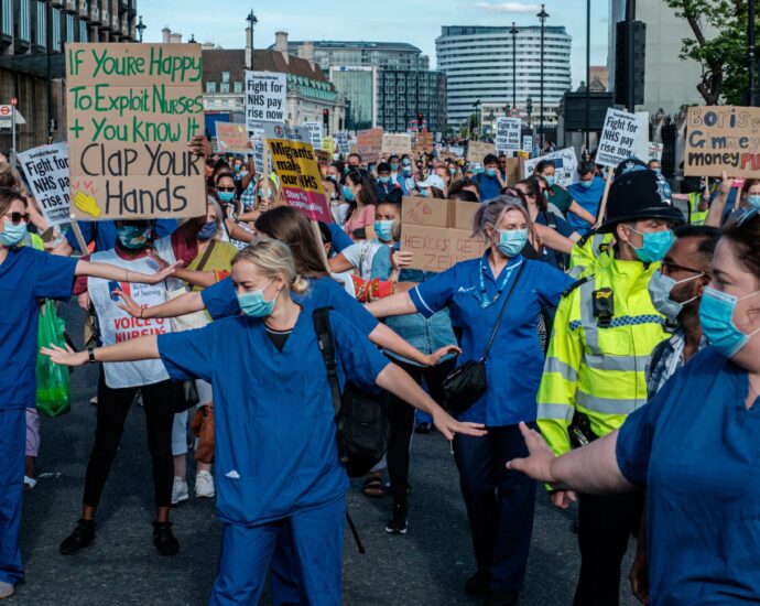 NHS staff protesting.