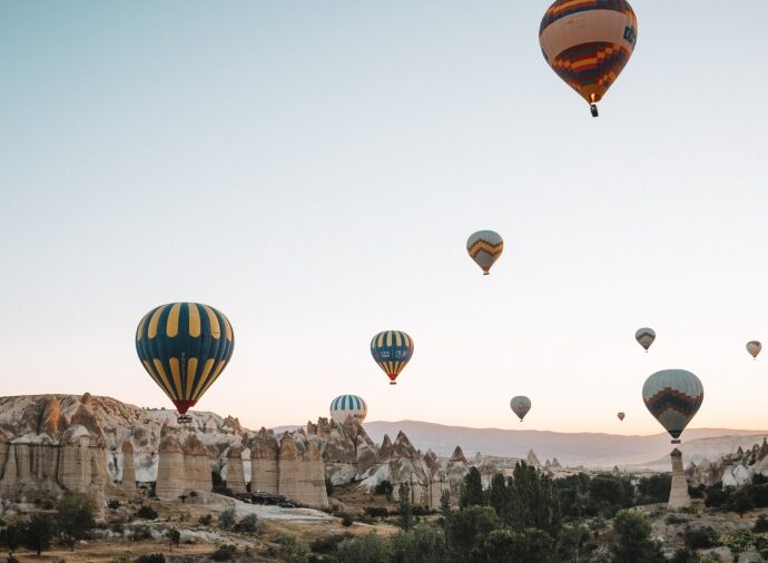 Image of Turkey hot air balloons and village