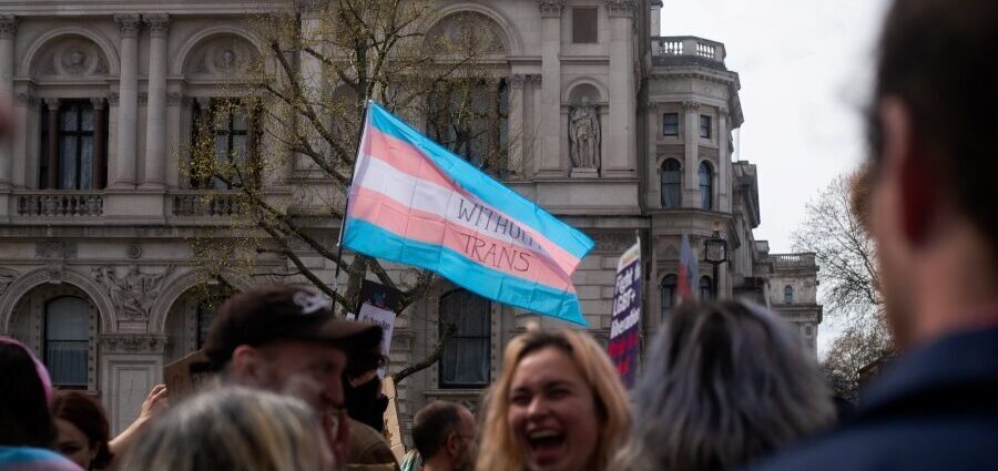 Person waving a transgender flag