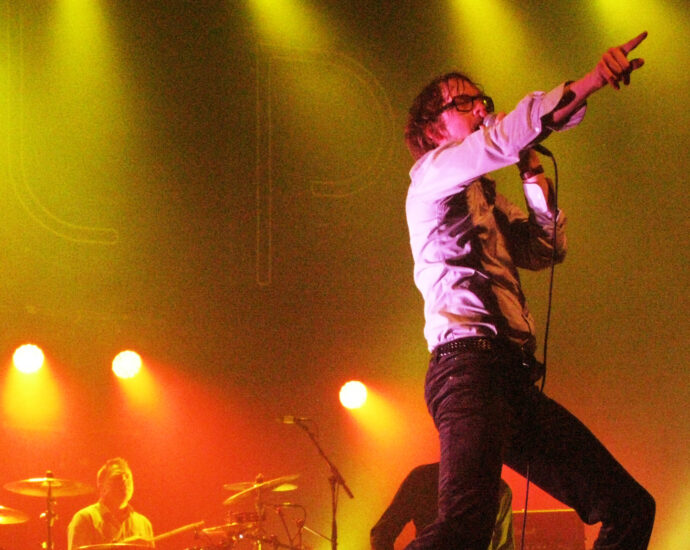 Jarvis Cocker of Pulp performing live.