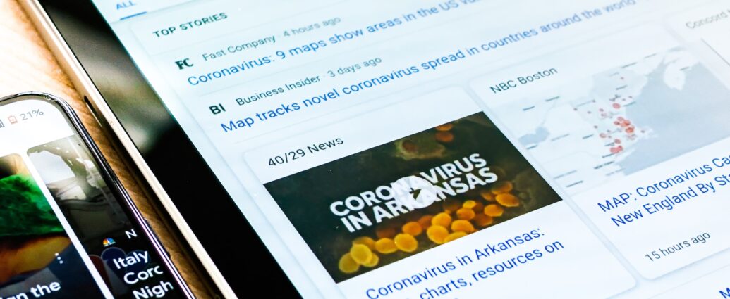 A Samsung Tab S and Pixel 3XL screen showing Coronavirus information