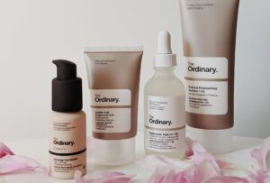 Image displays four skincare products by The Ordinary.
