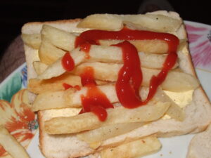 Chip butty with ketchup.