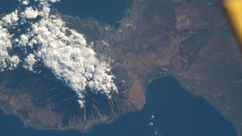 The island of Maui, Hawaii pictured from the International Space Station as it orbited 259 miles above the Pacific Ocean.