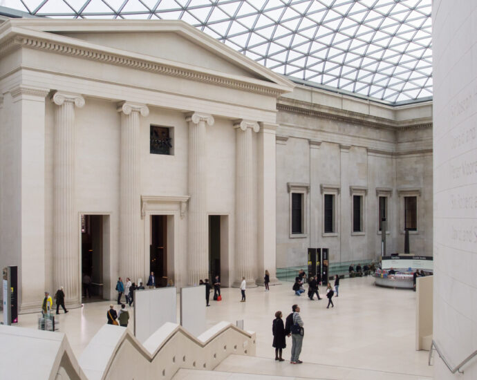 Image shows interior of the British Museum in Bloomsbury, London.