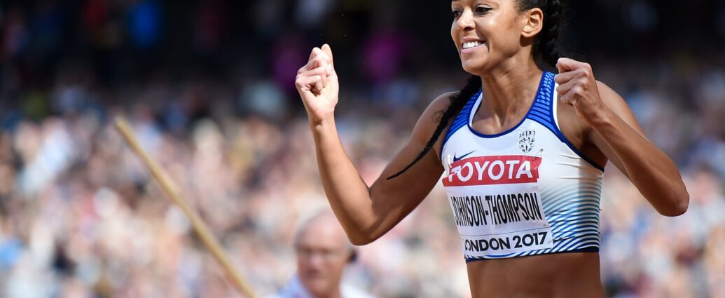 Katarina Johnson-Thompson celebrating during the 2017 World Championships in Athletics.
