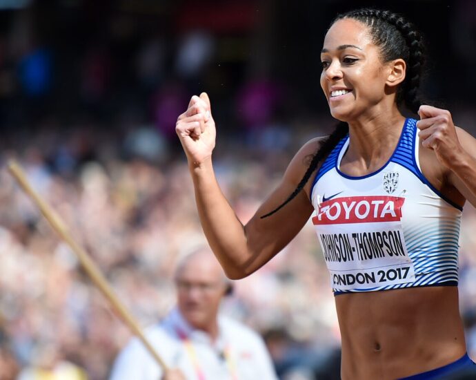 Katarina Johnson-Thompson celebrating during the 2017 World Championships in Athletics.