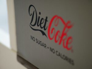 Close-up image of Diet Coke logo.
