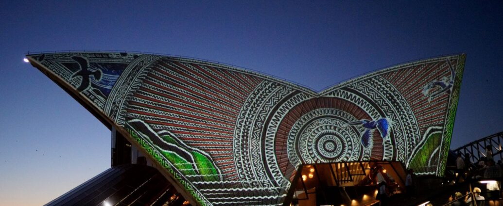 Image of Indigenous artwork projections on the Sydney Opera House.