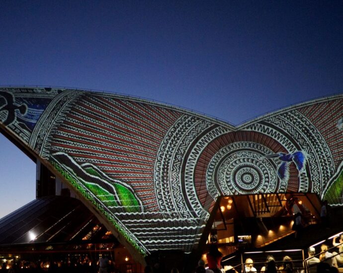 Image of Indigenous artwork projections on the Sydney Opera House.
