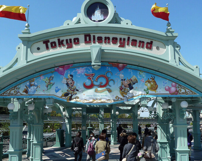 Green Tokyo Disneyland entry gates.