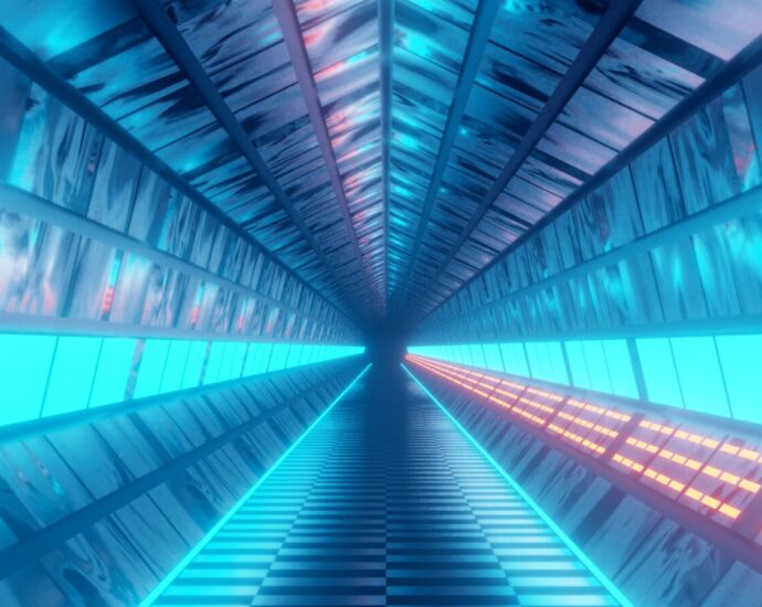 A futuristic, multi-coloured tunnel in outer space