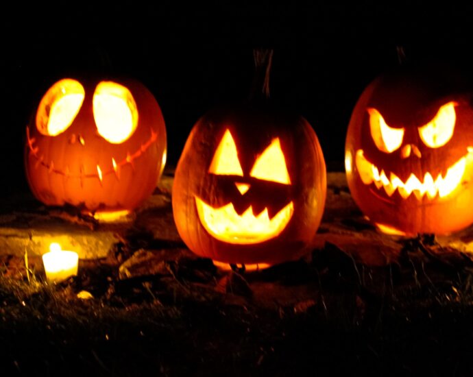 Candle-lit halloween pumpkins