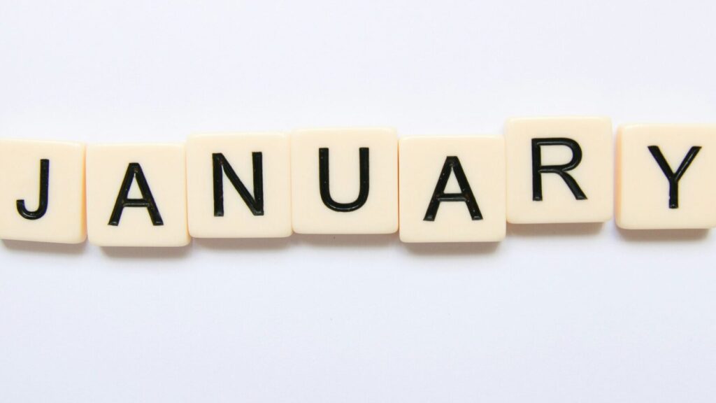Image shows a calendar open on the month of January [January Blues]