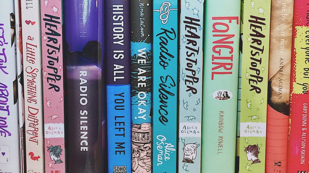 A displayed selection of books made popular on BookTok.