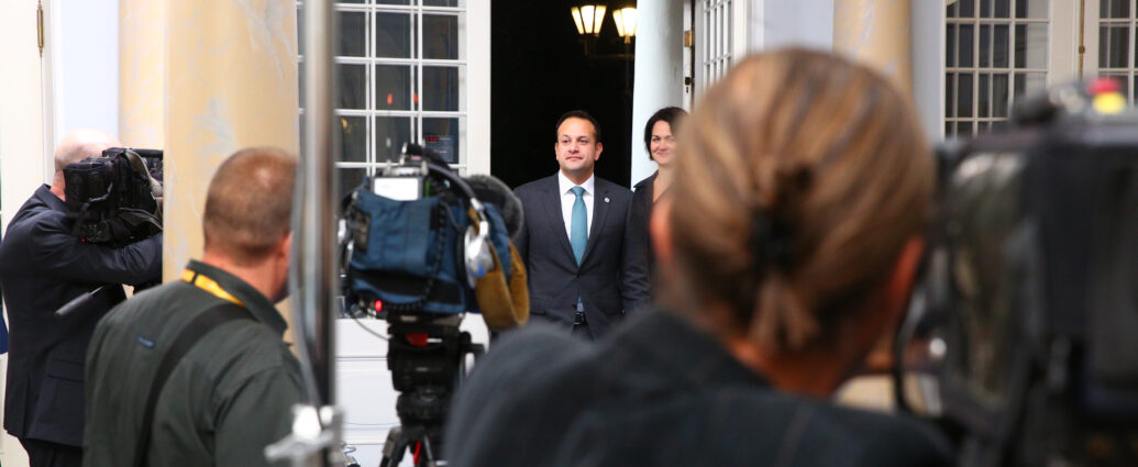 Leo Varadkar, Taoiseach of Ireland, prepares to speak at a press conference.