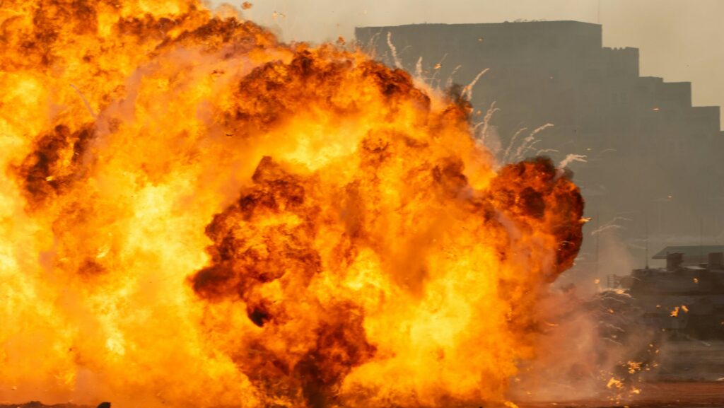 an explosion of fire