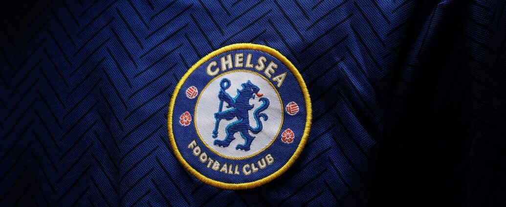 Chelsea F.C. badge on a blue flag