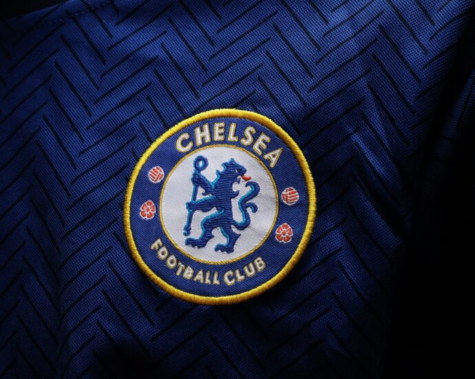 Chelsea F.C. badge on a blue flag