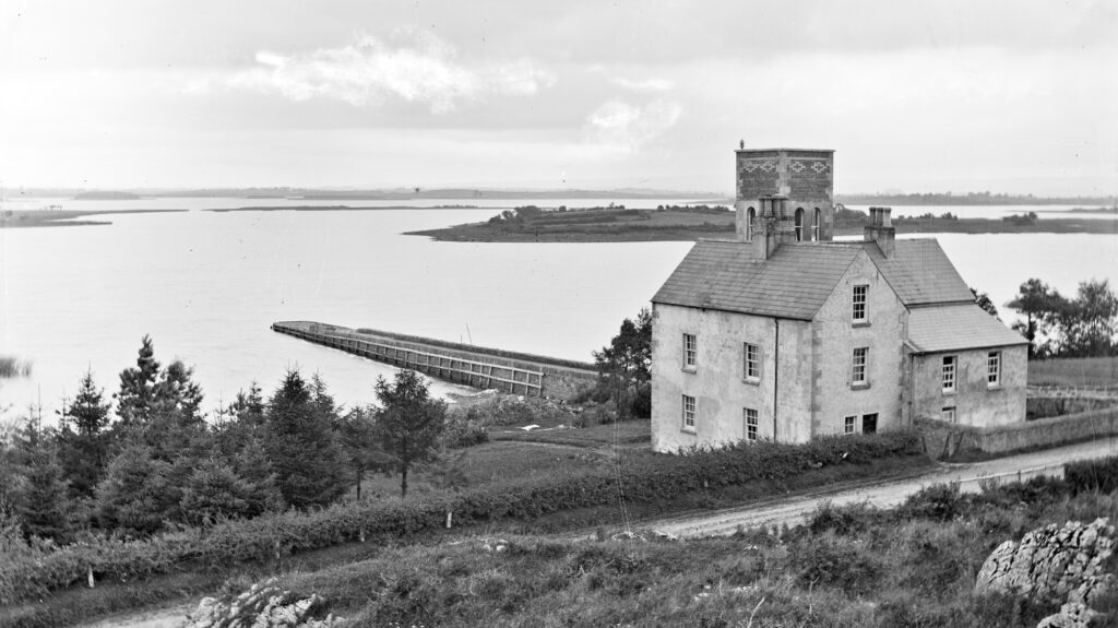 Black and white image of Derrylin, Co Fermanagh.