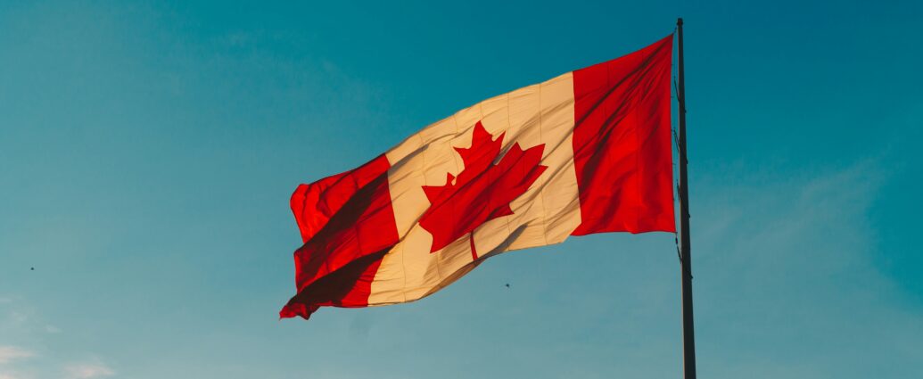 A Canadian flag flies against a blue sky. The image is used in this artilce to symbolise Canadian citizenship and Elon Musk.