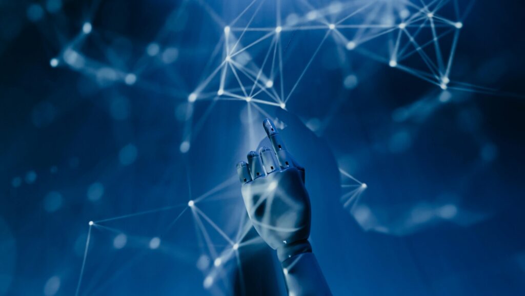 robot hand reaching up.